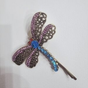Dragonfly Hair Clip with Pink and Blue Crystals